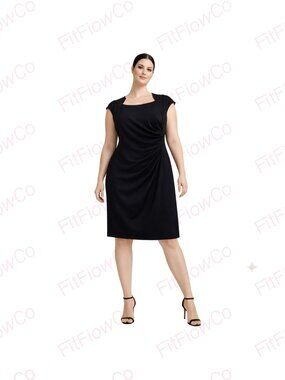 Calvin Klein Black Dress Sculpted Neck Sheath Side Draped Knee Length XL 16